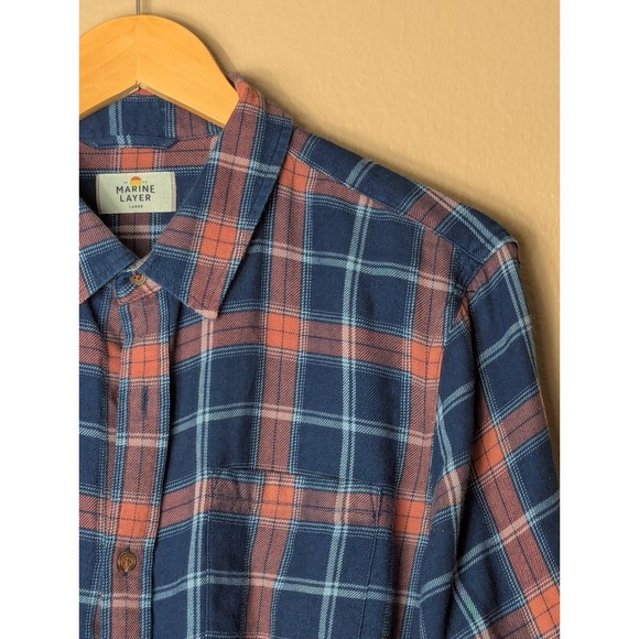 Marine Layer Plaid Flannel Shirt Mens Large Blue Red Cotton - Picture 5 of 14
